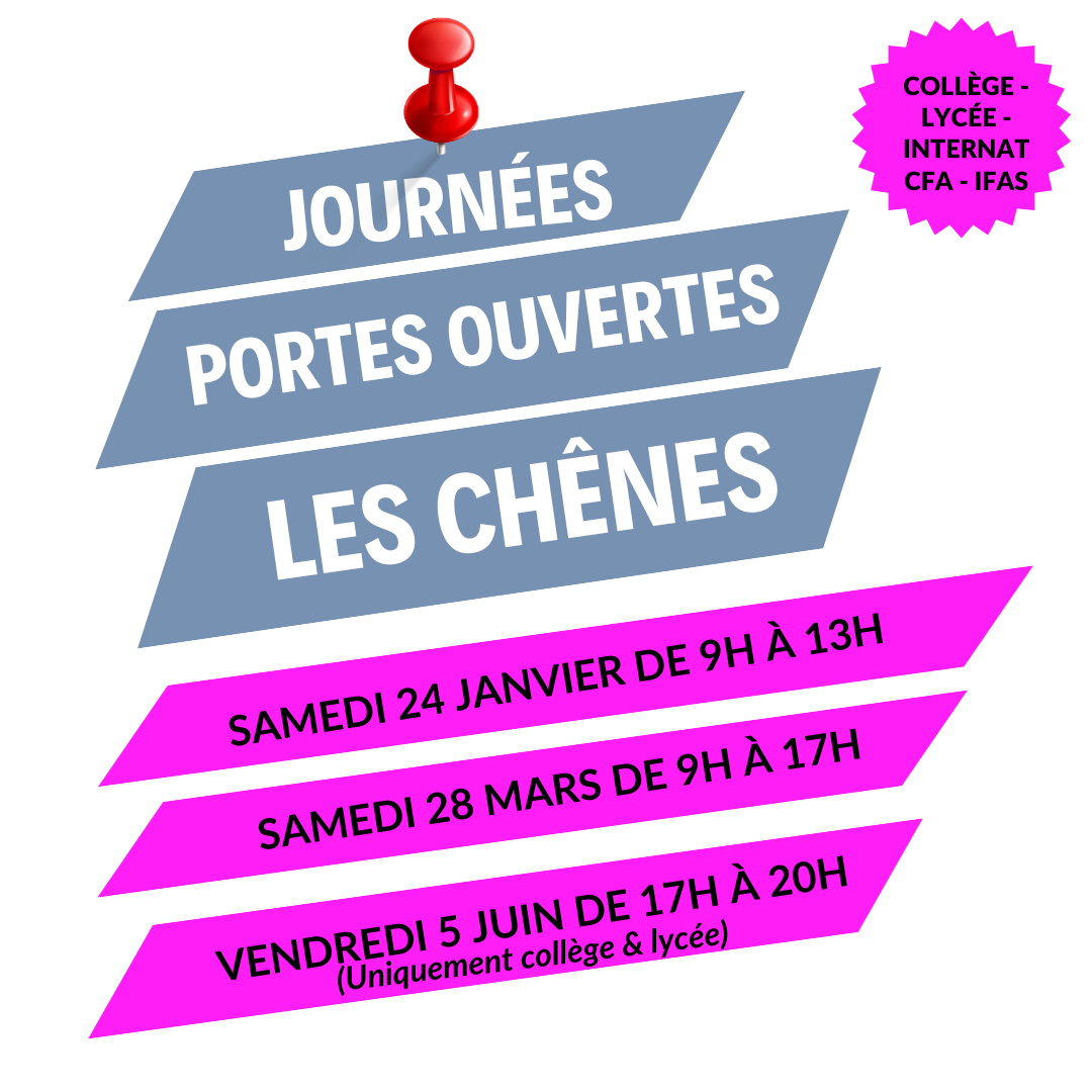 Journées portes ouvertes : samedi 24 janvier, samedi 28 mars et vendredi 5 juin