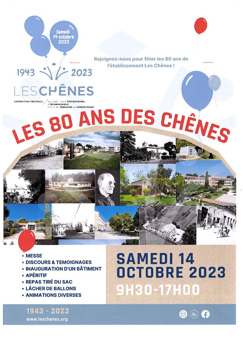 Célébrons ensemble les 80 ans des Chênes le samedi 14 Octobre 2023 !