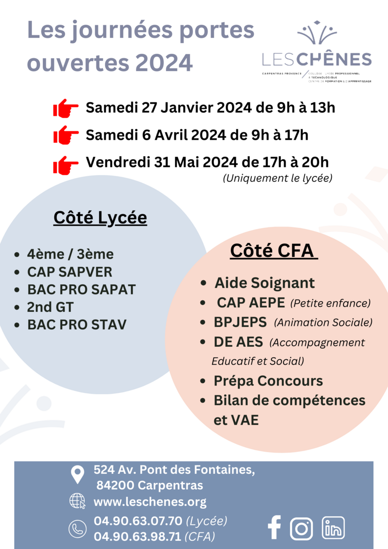 Dernière date pour nos Journées Portes Ouvertes
