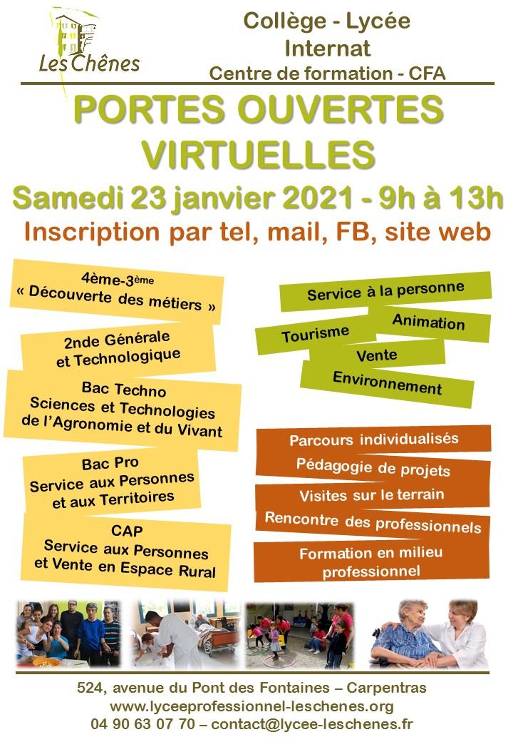 PORTES OUVERTES VIRTUELLES SAMEDI 23 JANVIER